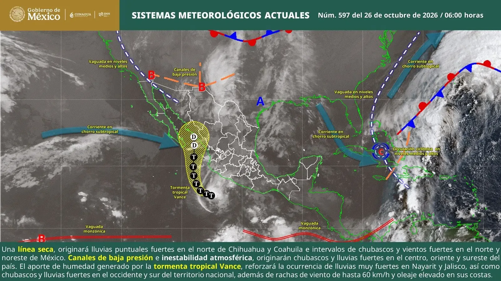 Clima en Quintana Roo hoy 26 de octubre registra lluvias y oleaje de tres metros